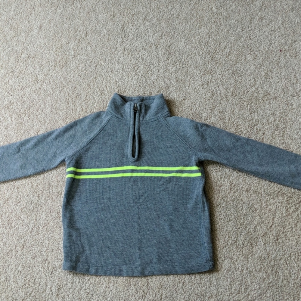 Gap Kids grey & lime green striped ribbed 3/4 zip